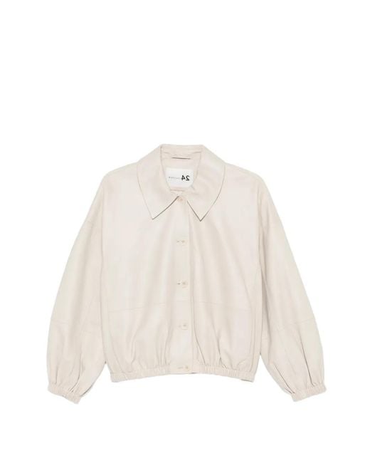 Manzoni 24 White Button-Fastening Leather Jacket