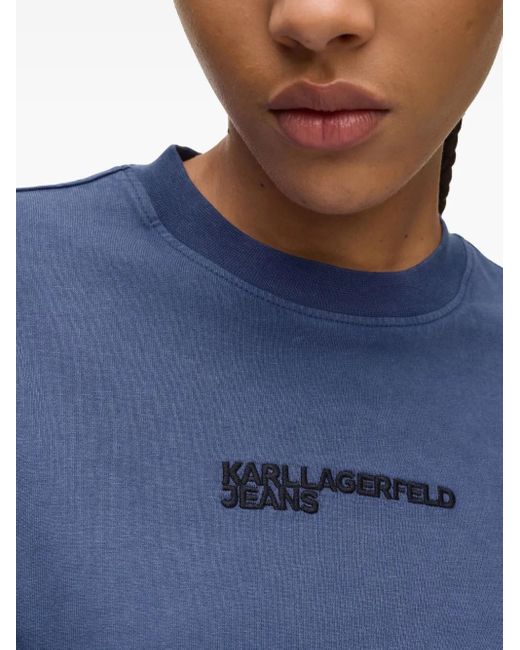 Karl Lagerfeld Blue Logo-Embroidered T-Shirt