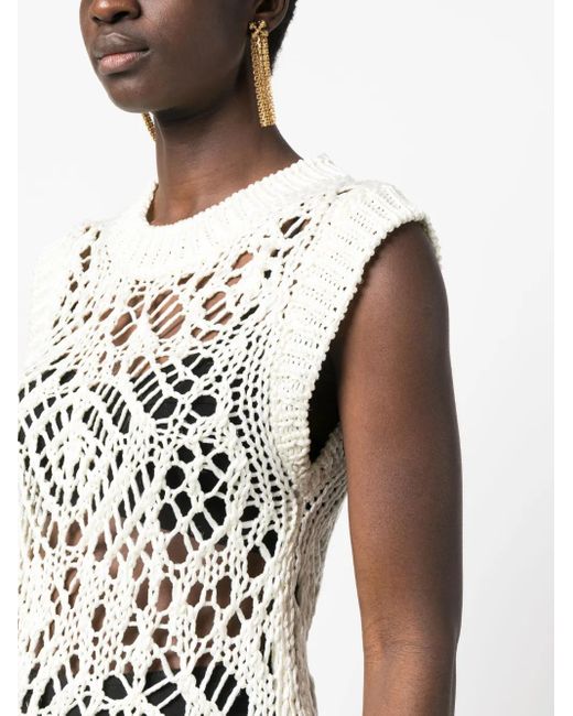 Tom Ford White Open-Knit Sleeveless Silk Top