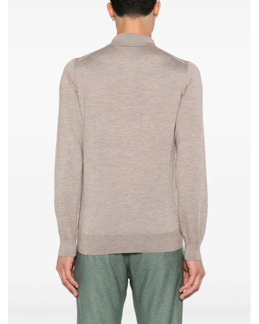 Brioni White Fine-Knit Polo Shirt for men