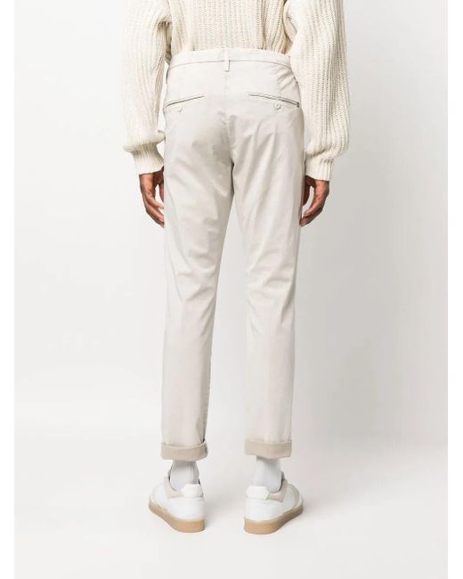 Dondup White Cropped Cotton Chino Trousers for men