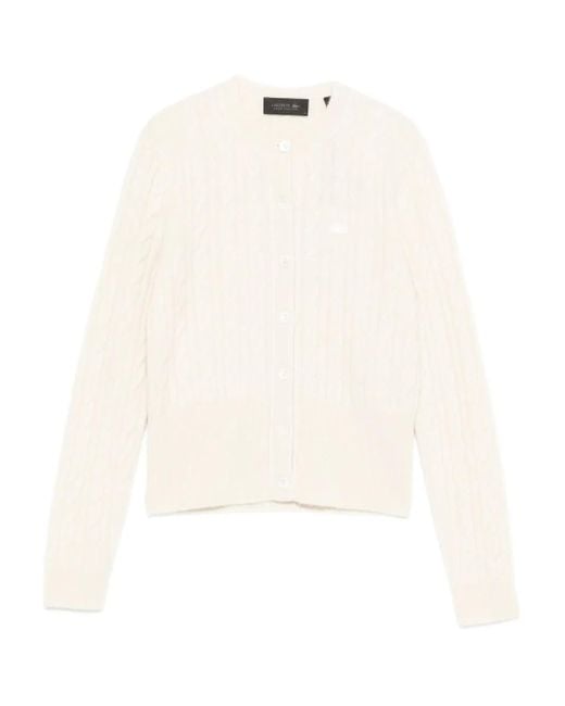 Lacoste White Cable-Knit Cardigan