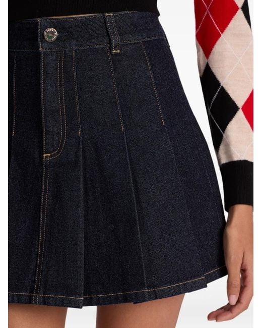 Alice + Olivia Blue Suzie Pleated Denim Mini Skirt