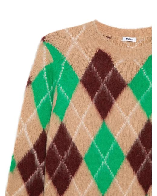 Aspesi Green Argyle-Pattern Sweater