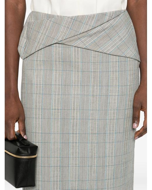 Victoria Beckham Gray Wrap-Effect Checked Skirt