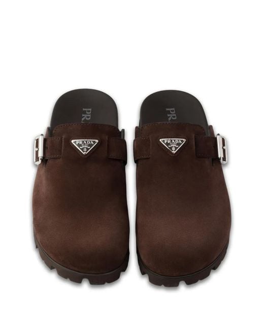 Prada Brown Mules En Daim for men