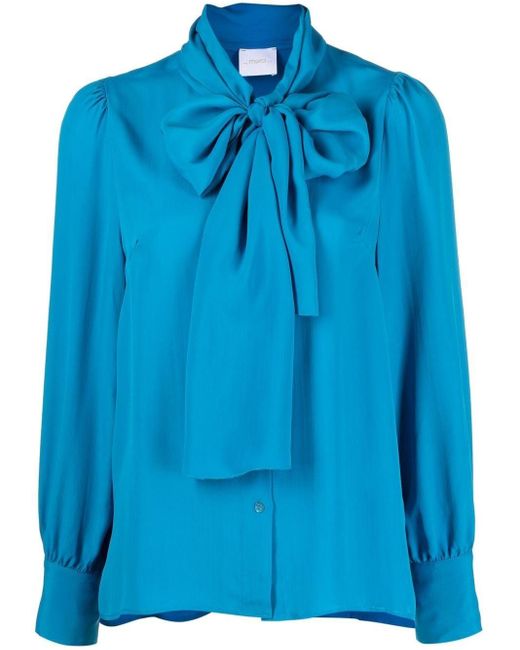..,merci Pussy-bow Collar Blouse in Blue | Lyst
