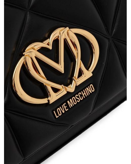 Love Moschino Black Sac À Bandoulière Matelassé À Plaque Logo