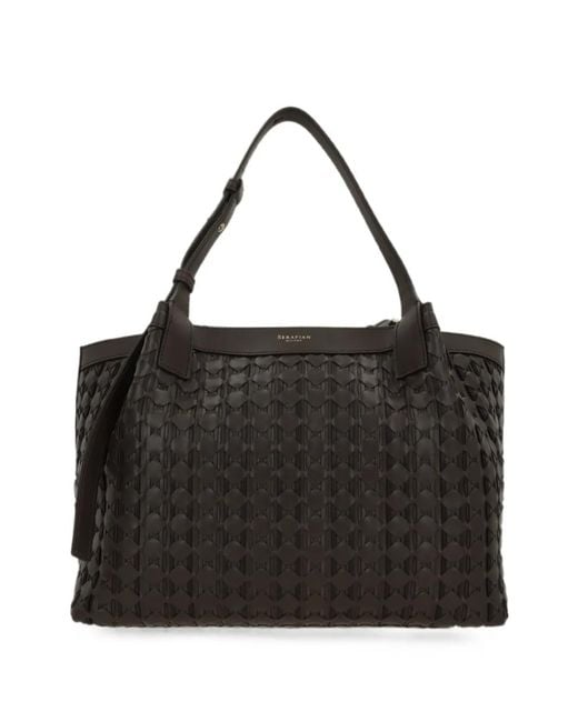 Serapian Black Small Mosaico Woven Leather Tote Bag