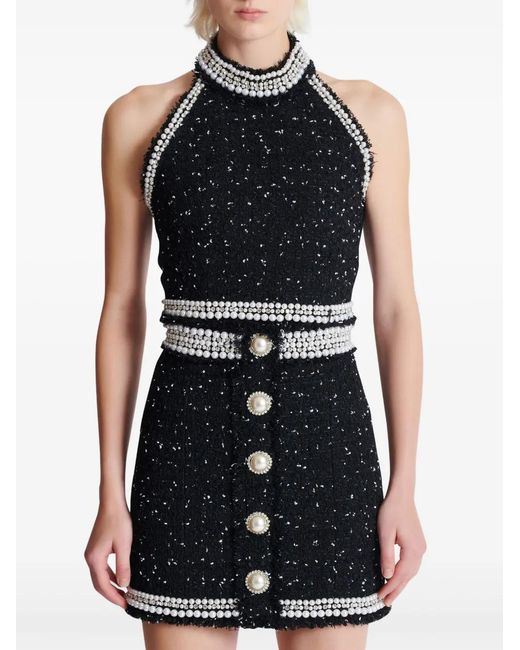 Balmain Black Halterneck Tweed Cropped Top