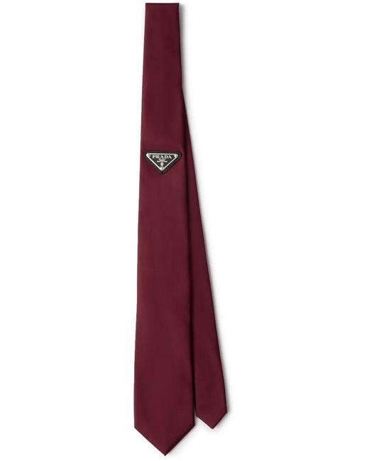 Prada Purple Triangle-Logo Gabardine Tie for men