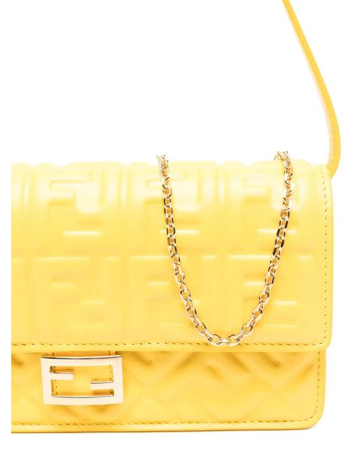 Fendi Yellow Baguette Embossed Leather Tote Bag