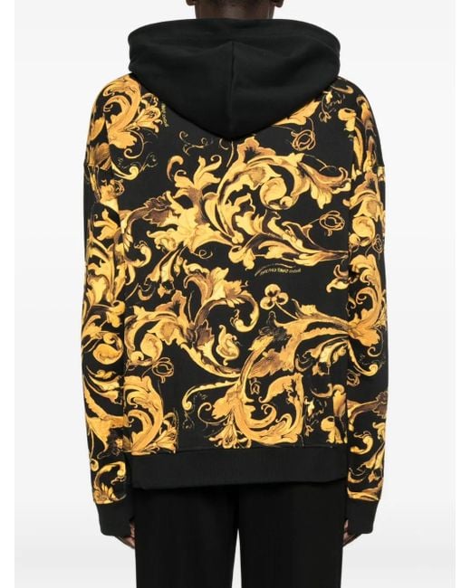 Versace Jeans Couture Black Baroque-Print Panelled Hoodie for men
