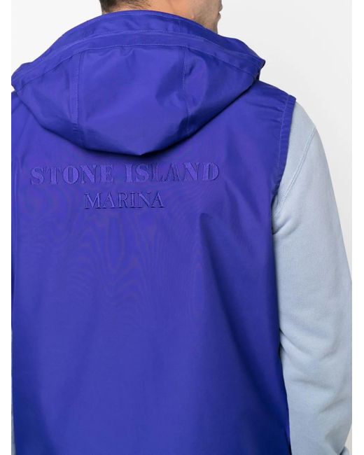 Stone Island Blue Logo-Embroidered Hooded Gilet for men