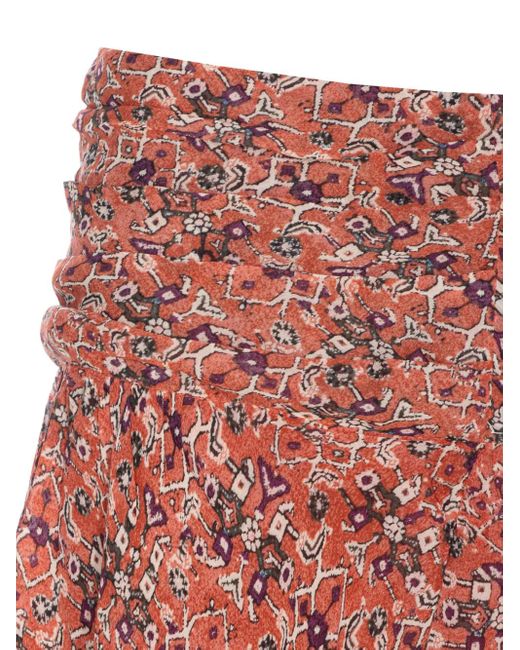 Isabel Marant Red Ruffled Patterned Mini Skirt