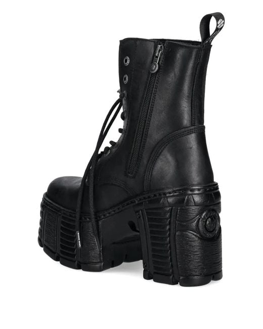 New Rock Black 120Mm Lace-Up Platform Boots