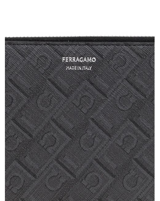 Ferragamo Gray Monogram Zip-Around Wallet for men