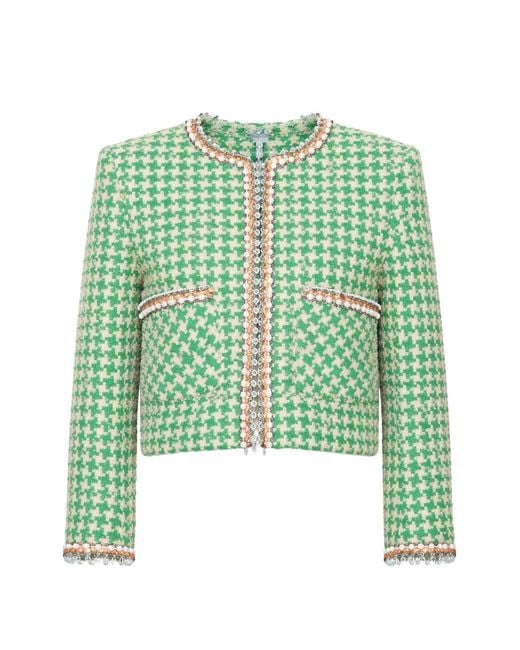 Valentino Garavani Green Houndstooth-Pattern Cotton Jacket