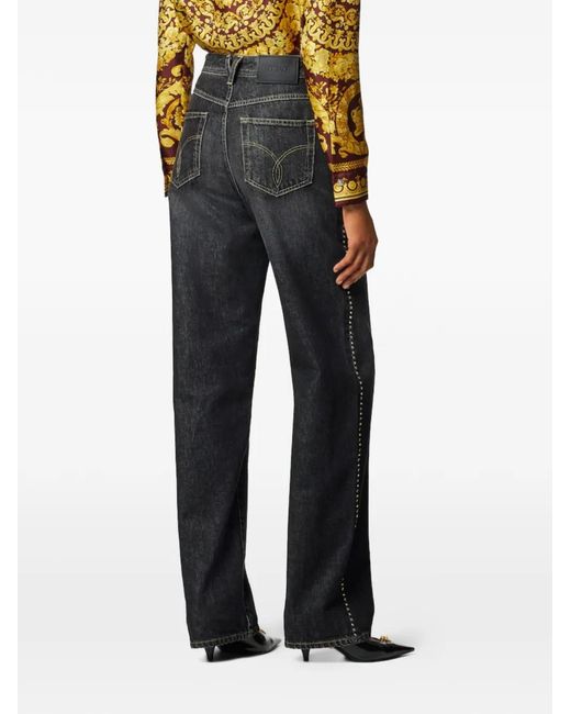 Versace High Waist Denim Broek Met Studs in het Black