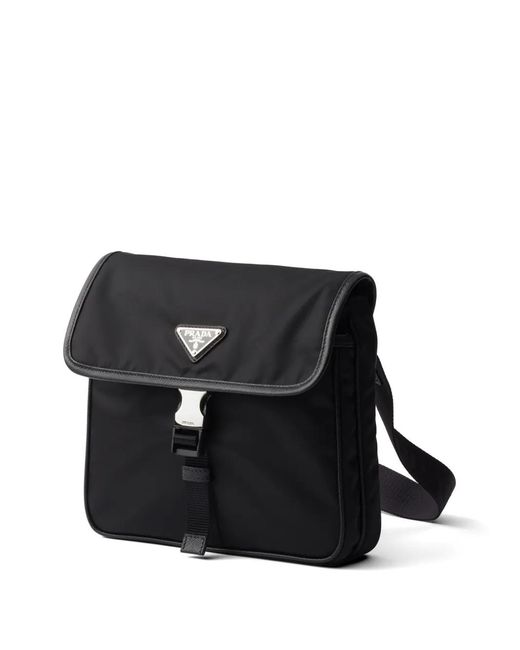Prada Black Re-Nylon And Leather Messenger Bag for men