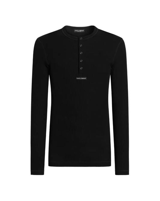 Dolce & Gabbana Black Serafino Jersey T-Shirt With Logo for men