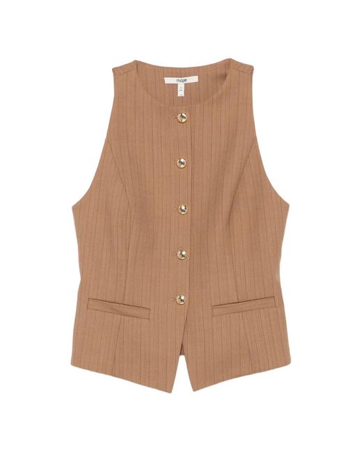 Maje Brown Striped Button-Fastening Waistcoat