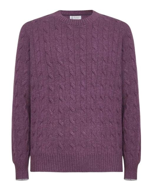 Brunello Cucinelli Kaschmirpullover mit Zopfmuster in Purple für Herren