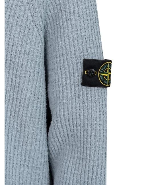 Stone Island Blue 5100005 Full Rib Cotton Bouclé Hooded Zip-Up Jumper for men