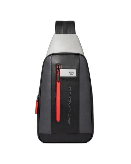 Piquadro White Logo-Print Leather Backpack for men