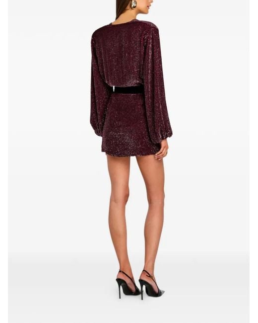 retroféte Purple Robe À Col V Brodée De Sequins