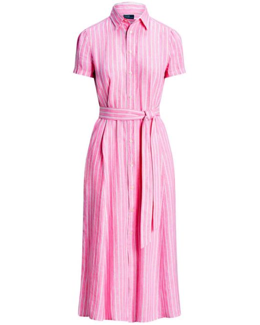 Polo Ralph Lauren Pink Gestreiftes Hemdkleid mit Gürtel