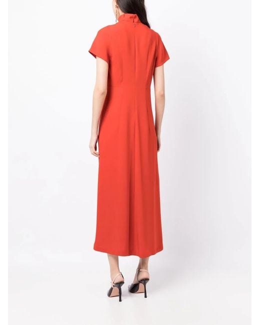 Shiatzy Chen Red Reminiscence Split-Neck Midi Dress