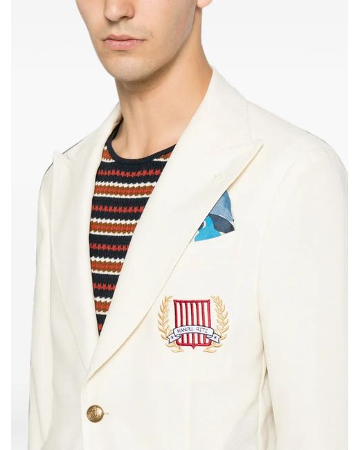 Manuel Ritz White Logo-Embroidered Peak-Lapel Jacket for men
