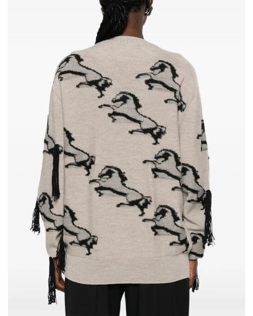 Stella McCartney White Horse-Pattern Fringed Sweater
