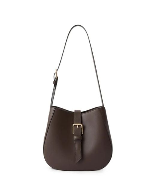 Furla White Large Buckle-Detail Leather Bucket Bag