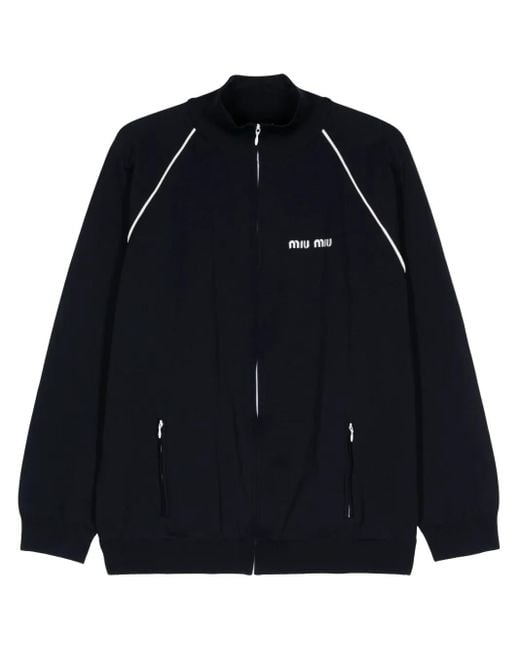 【MIU MIU】ロゴ ジップアップ ジャケット クロップ丈【送関込】 Miu Miu Logo-Embroidered Track Jacket in Blue | Lyst