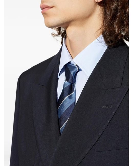 Paul Smith Blue Diagonal-Stripe Herringbone-Weave Tie for men