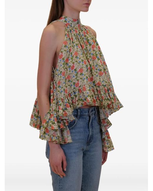 Azeeza Natural Plath Ruffled-Hem Blouse