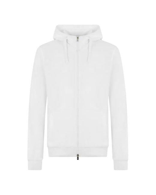 Fedeli White Zip-Up Drawstring Hoodie for men