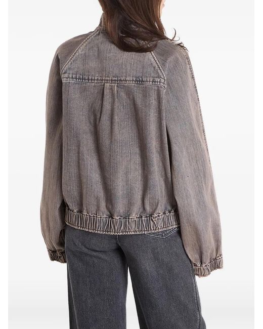 Dime Gray Veste En Jean À Col Montant Et Logo Brodé
