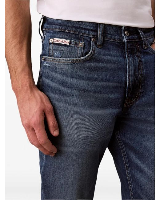 Calvin Klein Blue Distressed Whisker-Effect Jeans for men