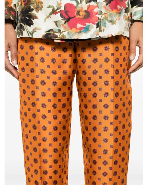 Alberto Biani Orange Geometric-Print Tapered Trousers