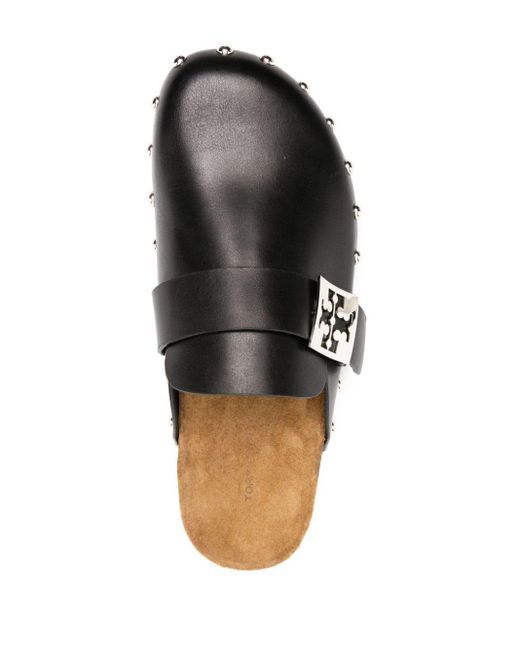 Tory Burch Black Mellow Studded Leather Slippers