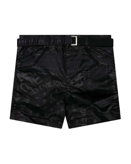 Sacai Black X Eric Haze Bandana-Print Belted Shorts for men