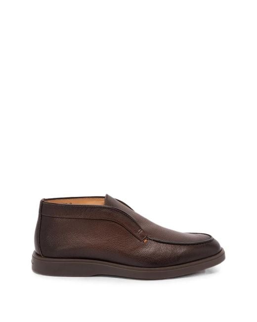 Santoni Brown Dragon Grained Leather Boots for men