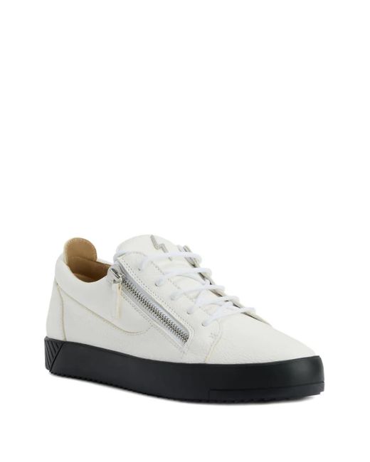 Giuseppe Zanotti White Zip-Detail Leather Low-Top Sneakers for men