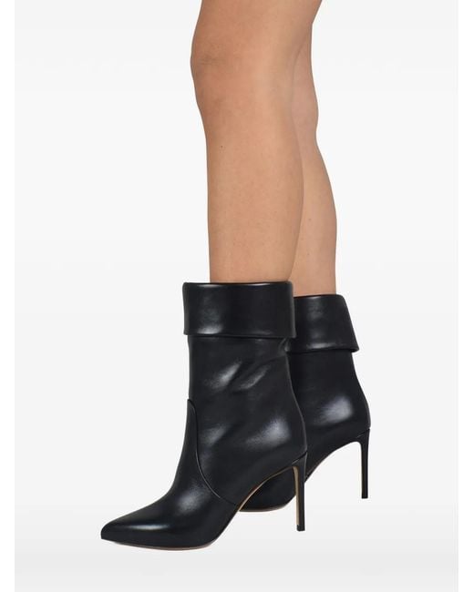 Francesco Russo Black Foldover-Edge Pointed-Toe Ankle Boots