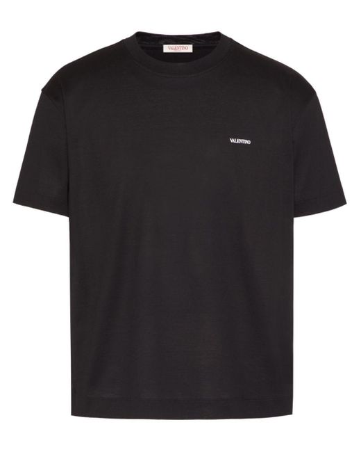Valentino Garavani Black Logo-print Cotton T-shirt for men