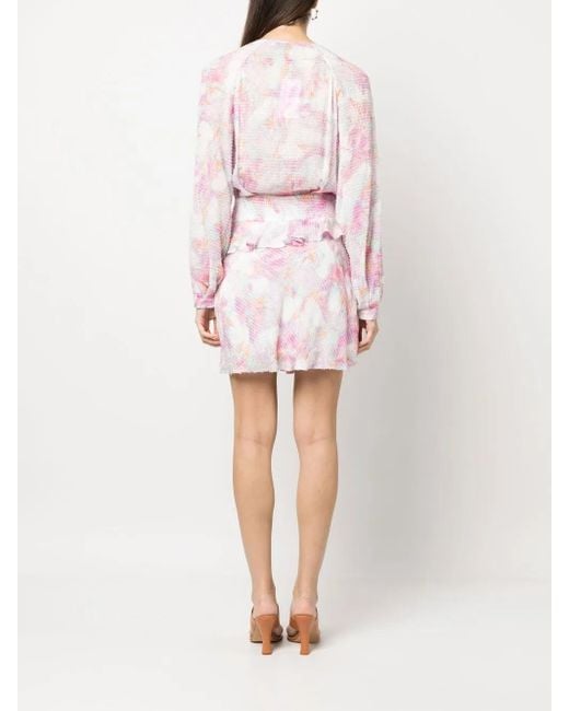 IRO Pink Textured-Finish Floral-Print Dress