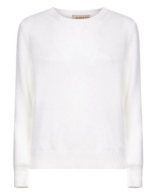 Blanca Vita White Gerippter Pullover